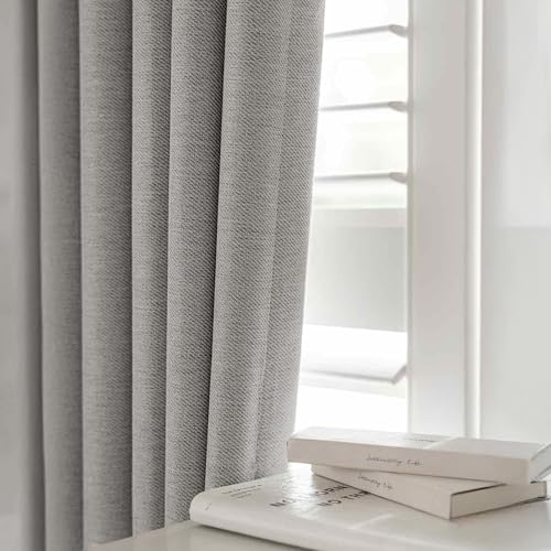 Image of LINENWALAS 100% Blackout Curtains for Window (5 Feet) - Set of 2 Panels Rich Linen Texture Complete Light Block Heavy Panels, Thermal Insulated & Noise Reducing Room Darkening Curtains (Platinum)