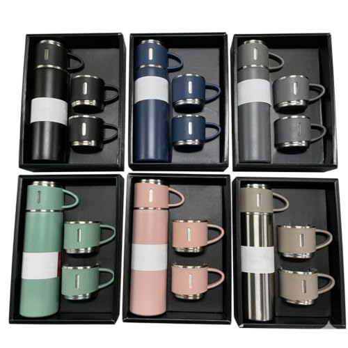 Image of 500ml Vacuum Flask Set with 2 Cups | Double Wall Stainless Steel Insulated Water Bottle for Hot & Cold Beverages | Portable Thermo Flask Gift Set for Travel, Office, Home & Outdoor Use (Multicolor)