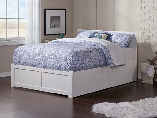 Afi Orlando Full Platform Bed With Flat Panel Footboard And Turbo Charger With Urban Bed Drawers In White #TOP1