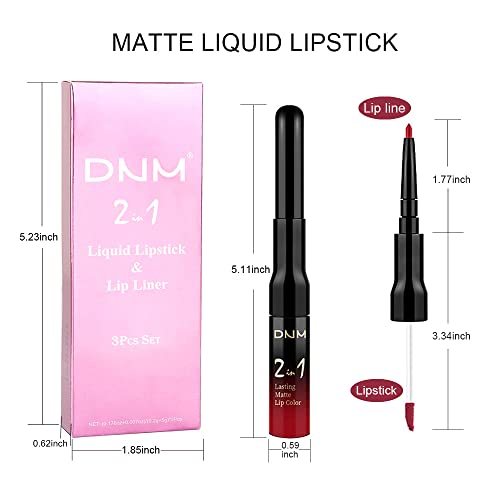 Image of evpct 3Pcs Dark Brown Ruby Deep Red Matte Lip Liner & Liquid Lipstick Stain Makeup Set for Women, Lip Liner Stain Long Lasting Waterproof Smudge Proof, Longwear Lips Stick Makeup 24 hours originale