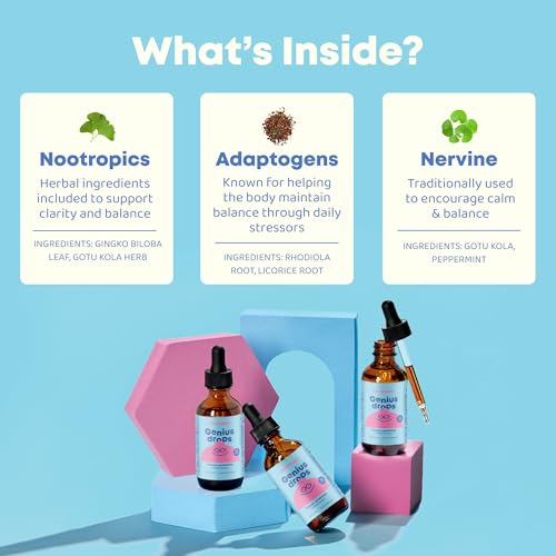 JoySpring Genius Drops - Organic Focus Drops for Kids | Clinically Proven Focus Supplement Helps Kids Perform Better in School | Liquid Herbal Supplement with Ginkgo Biloba | 120 Servings