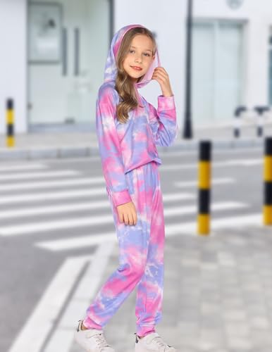 Arshiner Girl's 2 Piece Tie-dye Pullover Hooded Sweatshirt Set Sweatsuits and Sweatpants2
