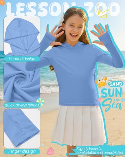 Image of 3 Pack Girls Sun Protection Swim Shirts UPF 50+ Long Sleeve Rash Guard Lightweight Quick Dry Hoodies with Thumbhole