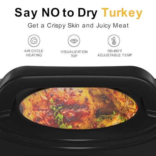 Sunvivi 22-Quart Roaster Oven with Visible Glass Lid, Sunvivi Electric Roaster with Removable Pan & Rack, 150-450°F Full-Range Temperature Control with Defrost/Warm Function, Stainless Steel, White