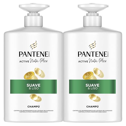 Pantene Pro-V Suave Y Liso Champú 2X1000ml Dispensador, Pelo Encrespado Y Apagado. Limpieza Suave. Protege Enlaces Capilares. Sin Siliconas