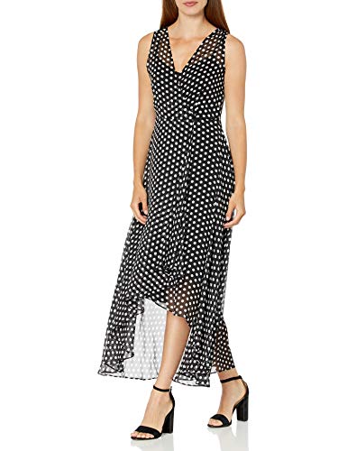 Calvin Klein Women's Sleeveless V-Neck Maxi Dress with Ruffle Skirt, Black/Cream, 10