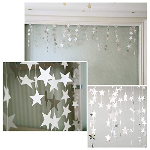 Silver Star Garland Banner Decorations - 156 Feet Bright Silver Paper Garland Hanging Decorations, Glitter Silver Star Bunting Banner For Wedding, Birthday, Holiday, Christmas Party #TOP4