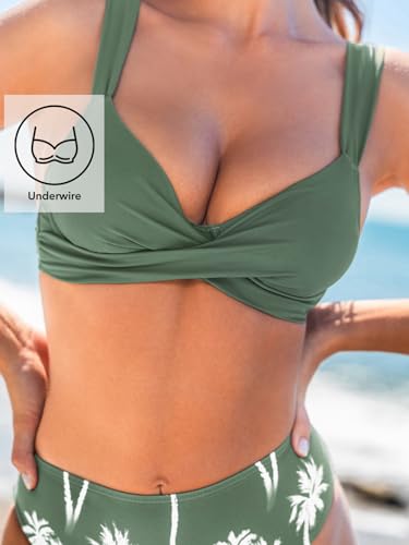 CUPSHE Women's Bikini Sets Two Piece Swimsuit Underwire V Neck Twist Adjustable Wide Straps Bathing Suit Back Hook4