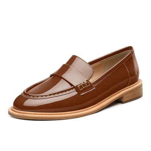 Image of JUSTDANNI Loafers for Women Slip On Shoes with Round Toe 1.2-Inch Low Chunky Block Heel Patent Comfortable Casual Dress Pump Shoes for Wedding Party Work Shopping Dating
