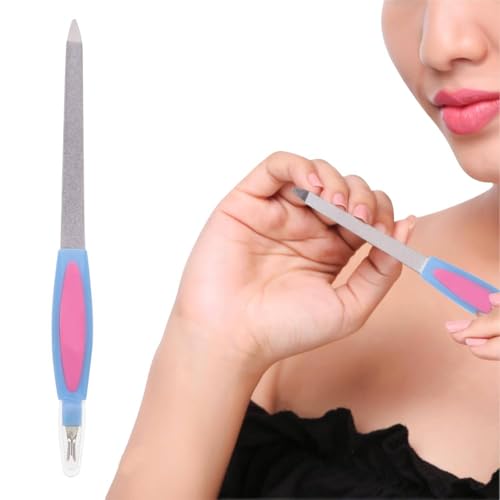 MOMENT Double Head Nail File for Natural Nails Made of Stainless Steel Fingernail Files with Pointed Tip Non Slip Handle Double Sided Sapphire Grit Nail Filer