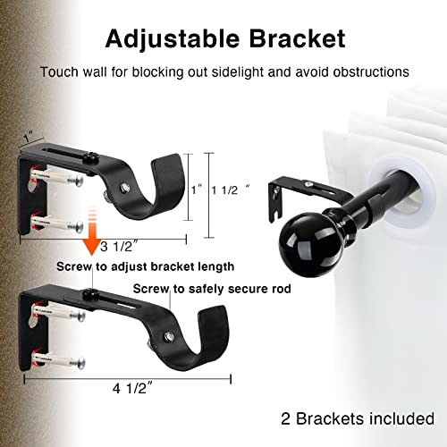 1 Inch Adjustable Curtain Rods For Windows 28 To 48 Inch - Single Modern Bedroom Heavy Duty Black Curtain Rod Set With 2 Brackets For Outdoor Indoor Drapes And Curtains #TOP3
