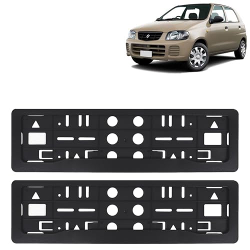 Image of KINGSWAY Alto 800 Car Number Plate Frames for All 2000 to 2012 Models of Maruti Suzuki Car Registration Plate Holders, Black Licence Plate Covers (Front and Rear), Universal Size 51.5 x 14.5 cm