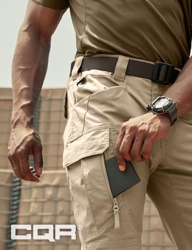 Image of CQR Men's Flex Stretch Tactical Pants, Water Resistant Ripstop Cargo Pants, Lightweight EDC Outdoor Work Hiking Pants