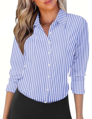 Zeagoo Womens Button Down Shirts Long Sleeve V Neck Tops Wrinkle Free Collared Work Office Solid Blouses Corset Tops