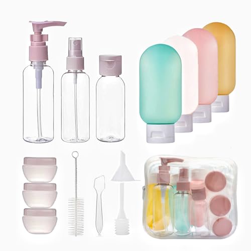 ojussa 14Pcs Travel Bottle Set for Toiletries Leak Proof Travel Bottles Travel Containers with Bag Squeezable Travel Accessories for Lotion Shampoo Conditioner Skincare