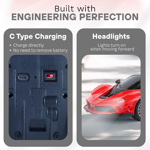 Image of High-Speed Remote Control Car for Kids | Rechargeable Lithium Battery | Type-C Charging | LED Headlights | Red