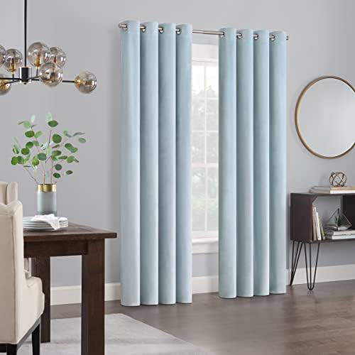 Eclipse Aurelia Velvet Room Darkening Grommet Noise Reduction Window Curtains (2 Panels), 52 in x 95 in, Blue