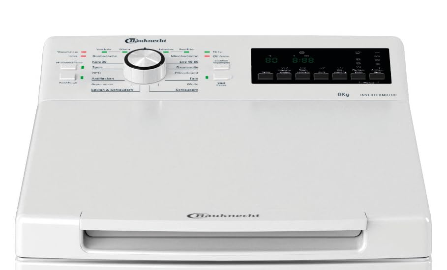 Bauknecht WMT BK 1266 B Waschmaschine, 6 kg, 1200 U/min, Toplader, Antiflecken 20°, Aqua Saver Sparprogramm, Kurz 30’, FreshFinish, leiser Inverter-Motor, Mehrfachwasserschutz+, Weiß