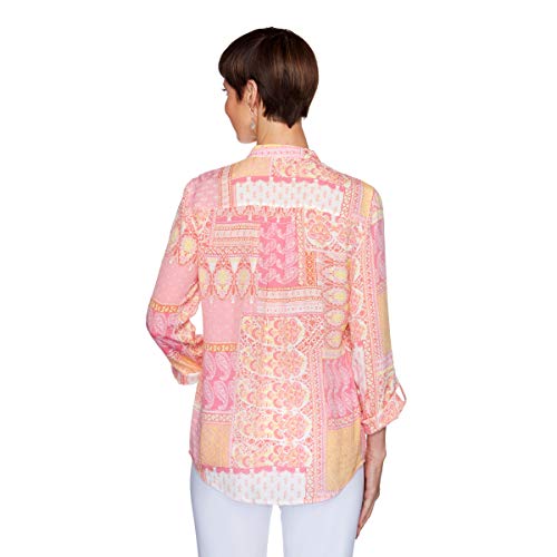 Ruby Rd. Women's Polynesian Patchwork Top, Orange Multi, S #TOP2