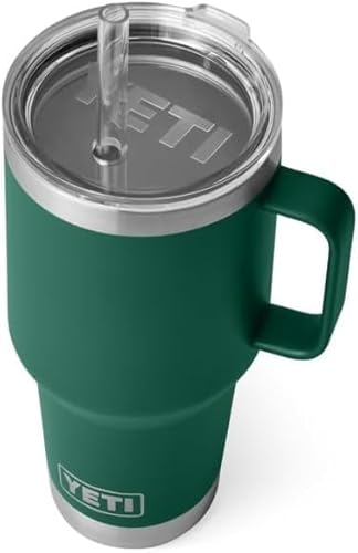 YETI Rambler Straw Mug, Stainless Steel Vacuum Insulated Mug with Stronghold Lid, Black Forest Green, 35 oz (1 l)