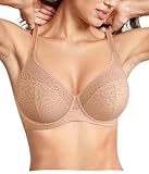 BRABIC Minimizer Bras for Women Full Coverage Plus Size Floral Lace Bra with Underwire Support for Large Bust(38C, Dark Beige)