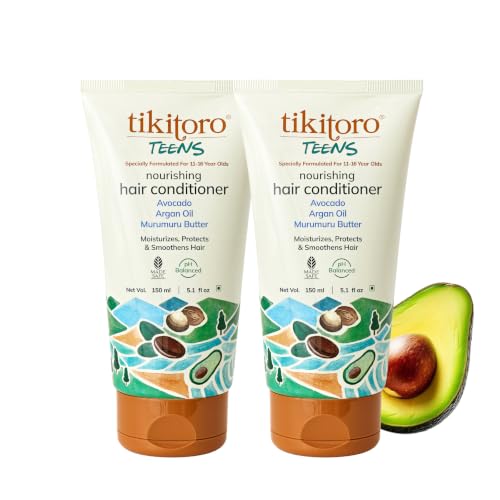 Image of Tikitoro Teens Nourishing Hair Conditioner with Avocado, Argan Oil and Murumuru Butter | Lightweight Conditioner | Controls Frizz & Smoothens Hair - (Age: 11+) (150 ml x 2)