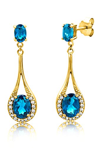 Preisvergleich Produktbild ByJoy Damen-Ohrringe 925 Sterling- Silber Ovalschliff Blau Topas