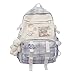 ASDZ Kawaii Backpack, Nylon Women Backpack Aesthetic Backpack with Kawaii Pin and Plush Pendant Teen Girls School Bag Cute Student Bookbag (Purple), 12.48inch*5.2inch*17.02inch