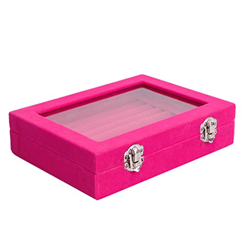 Pasutewel Velvet Glass Ring Jewellery Display Storage Box Jewelry Holder Storage Organizer Stand 7 Slots (Pink) #TOP5