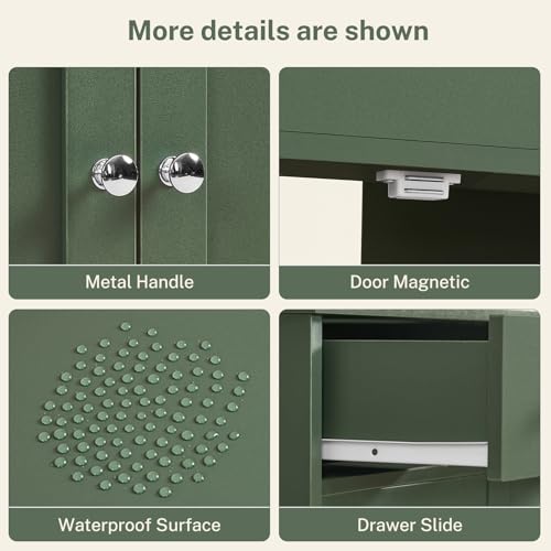 Image of TEENFON Pedestal Sink Storage Cabinet with 2 Doors and Drawer, Bathroom Sink Cabinet, Under Sink Cabinet with U-Shape Cut-Out, Green