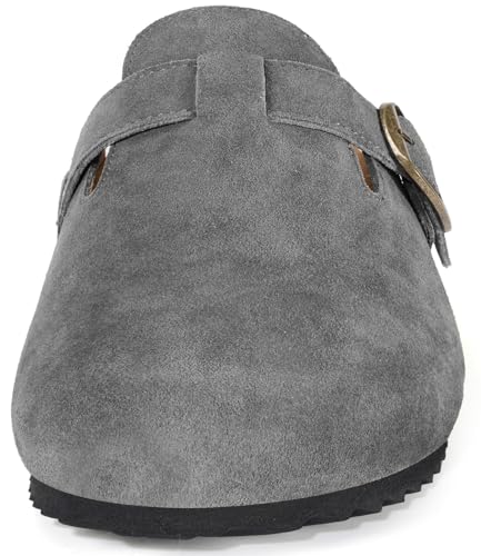 Image of Genuine Suede Clogs Womens Mens Cork Footbed Sandals Potato Shoes | Unisex Suede Leather Mules ,Arch Support,Adjustable Metal Buckle,Cork and Rubber,Wonderful Quality
