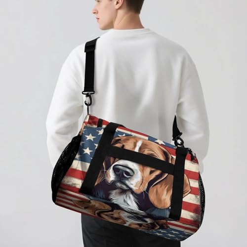 Beagle Dog American Flag Personal Item Bag Travel Duffel Bag Sports Tote Gym Bag Luggage Duffle for Women Men 5