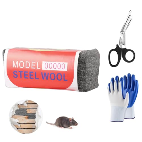 Lana de Acero, 1 Piezas 00000 Lana de Acero, Fácil de Cortar, Pulir, Limpiar Persianas de Plástico, con Tijeras y Guantes, para Rellenar Agujeros y Grietas en Paredes, para Habitaciones, Garajes