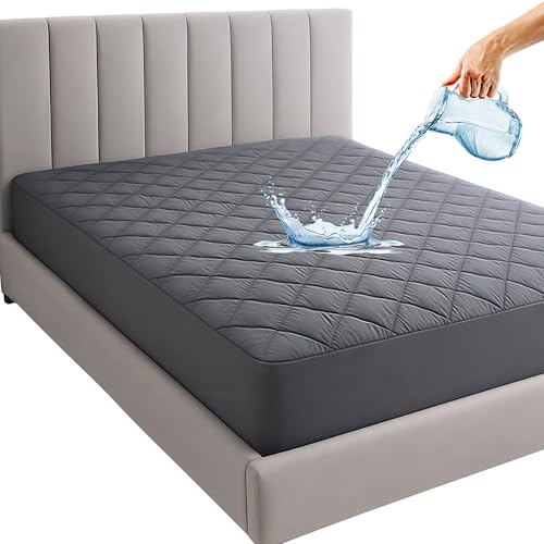 Image of Mattress Protector Queen Size 78x60 in | Luxury Hotel Collection Waterproof Cotton Quilted Mattress Protector | Cloud-Like Comfort,Breathable & Noiseless | Elastic Fitted Bed Cover (6.5x5 ft, Grey)