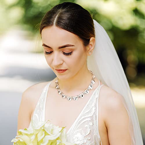 Clear Purple Austrian Crystal Wedding Bridal Jewelry Set for Brides Bridesmaid, Gemstone Statement Necklace and Earring Set Formal Prom Jewelry Set for Silver-Tone Fit With Wedding Evening Dress3