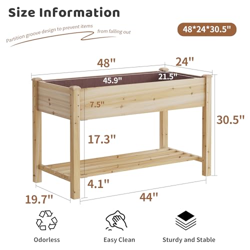 Image of Raised Garden Bed with Legs Elevated Wooden Planter Box Stand Large Planter Stand Box for Fruits Vegetables Flowers with Divider with Bag - 48 * 24 * 30.5IN