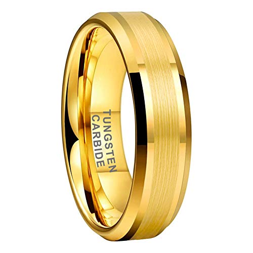 BestTungsten 6mm Gold Tungsten Rings for Men Women Wedding Bands Matte Polished Finish Comfort Fit