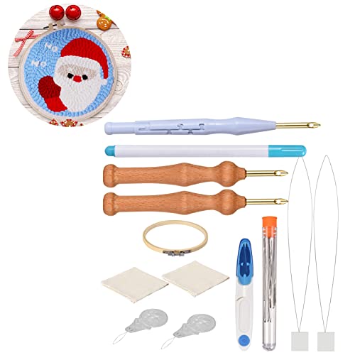 13pcs Punch Needle Embroidery Kits, Adjustable Rug Yarn Punch Needle, Wooden Handle Embroidery Pen, Needle Threader, Punch Needle Cloth, DIY Sewing Embroidery Tools for Beginners (13pcs/Set)