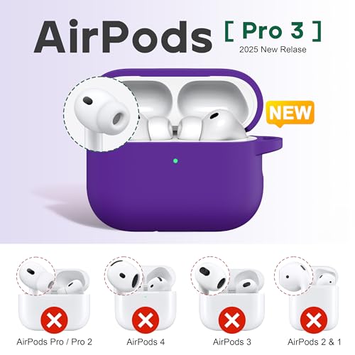 Image of R-fun for AirPods Pro 3 Case (2025), Soft Silicone Protective Case Cover Compatible with Apple AirPods Pro 3rd Generation (USB-C Cable) for Women Men with Cleaning Kit and Keychain, Purple
