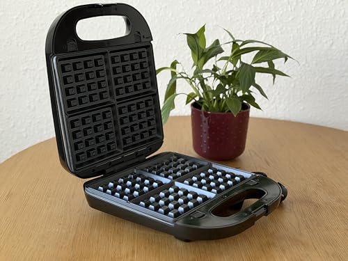 Sandwichera 3 en 1 – Grill, Gofrera y Sandwichera | 1400W | Placas Antiadherentes Intercambiables | Control Automático de Temperatura | Color Negro, Almacenamiento Vertical, MS1401 - imagen 2