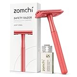 ZOMCHI Single Blade Double Edged Safety Razor with 5 Safety Razor Blades, Metal Razor for Men & Women, Single Blade Razor – Light Coral
