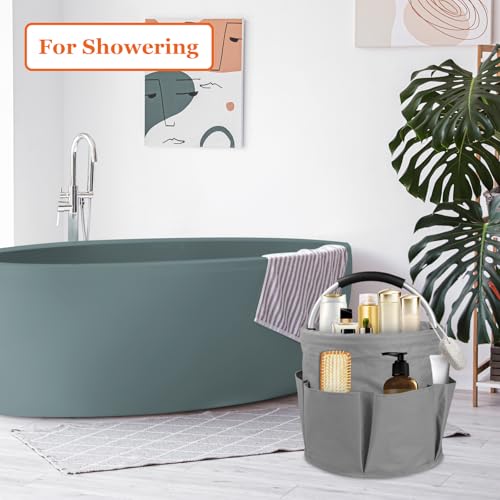 IHOMAGIC 2Pcs 17L Putzmittel Organizer mit 6 Taschen, Faltbarer Einkaufskorb aus 600D Oxford-Gewebe, Tragbarer Gartentasche mit Griff, Robuster Aufbewahrungskorb für Reisen, Duschen, Dunkelgrau