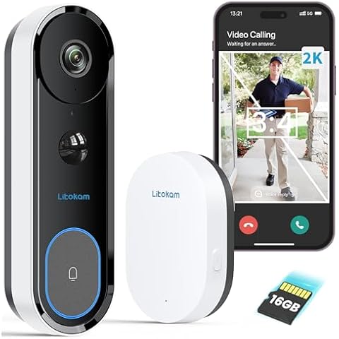 litokam 2K Video Doorbell Camera, Battery Powered Doorbell Camera Wireless with Chime, 3:4 Ratio Head-to-Toe, Super 170° Wide View, 2.4Ghz WiFi, No Subscription, AI & PIR Detection, Voice Changer Cover