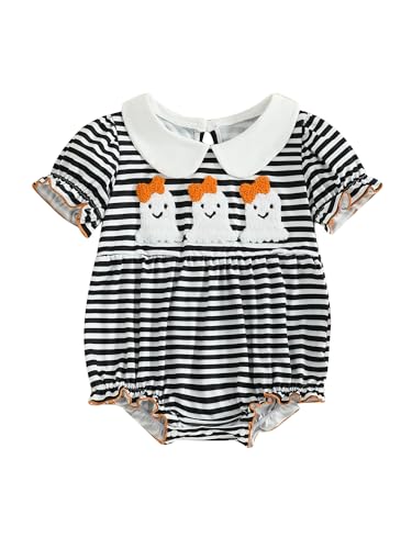 Seyurigaoka Halloween Baby Girl Clothes Striped Smock Bubble Bodysuit Ghost Embroidered Romper My first Halloween Outfits
