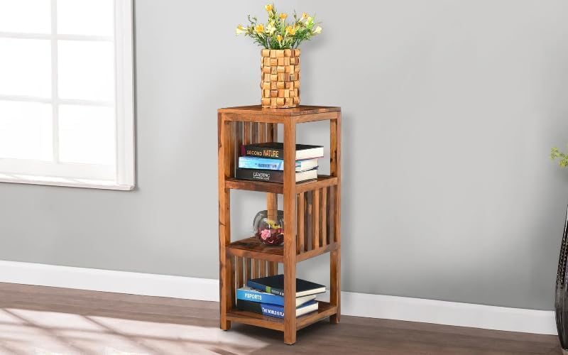 Sheesham Wood Bookcases with 3 Open Shelves - Wooden Book Shelf Wooden Display Rack for Living Room - Solid Wood Book Shelf for Home Office & Library-image-23