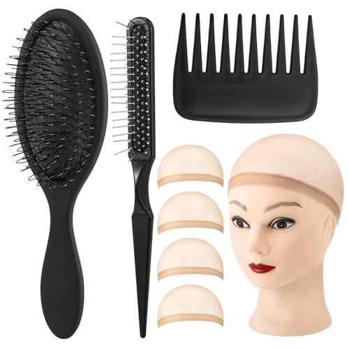 auroray 3Pcs Wig Brush Comb Set with 4Pcs Wig Caps, Professional Hair Extension Loop Brush 3 Row...