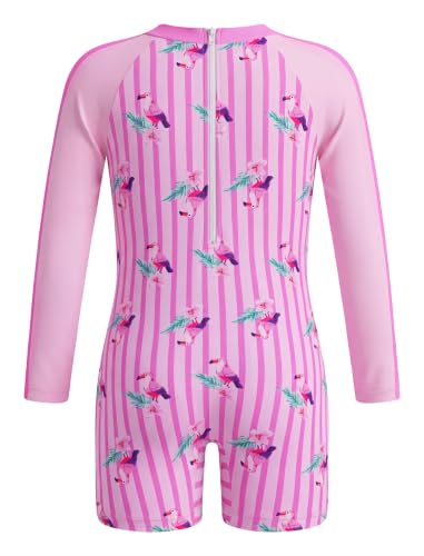 Image of ODASDO Infant Baby Girls Long Sleeve One Piece Rash Guard Swimsuit 3-24M | UPF 50+ Sun Protection | Back Zipper | Quick Drying | Full Head Neck Body Coverage | For Beach Vacation and Pool Party