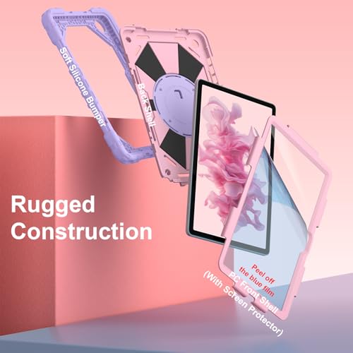 Image of Nitupai Case for Galaxy Tab A11+ Plus 2025 / A9+ 2023 11 Inch, Purple Rose | Rugged Samsung Tab A11 Plus Case Galaxy A9+ Tablet Cover with 360 Rotating Hand Strap Stand Shoulder Strap Screen Protector