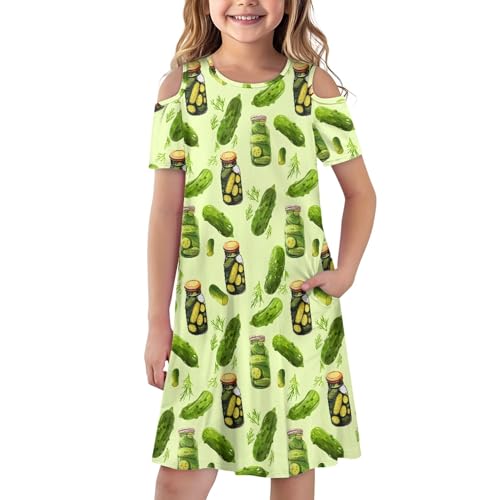 Beauty Collector Girls Cold Shoulder Summer Dress Holiday Dresses with Pockets