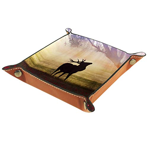 Preisvergleich Produktbild MUMIMI Badezimmer Küche Kommode Schminktisch Tablett Schmuck Geschirr Ring Halter Kosmetik Organizer Landschaft Frühling Fantasy Blumen und Hirsch